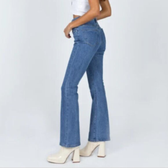 NEW Princess Polly High Waisted Flare Jeans Mid Wash Denim Size 0‎ Bootcut Pants - Picture 6 of 14